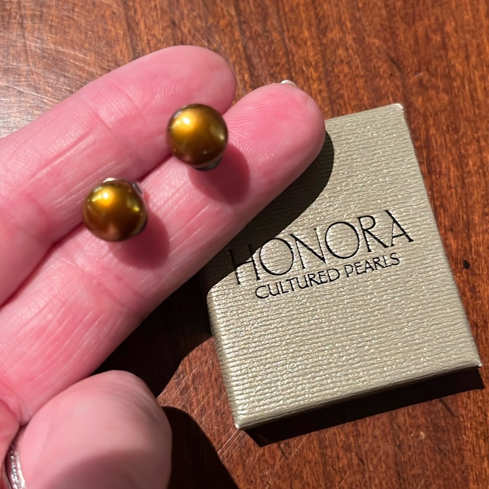 Honora Pearl Stud Earrings Sterling Silver 925, in copper
